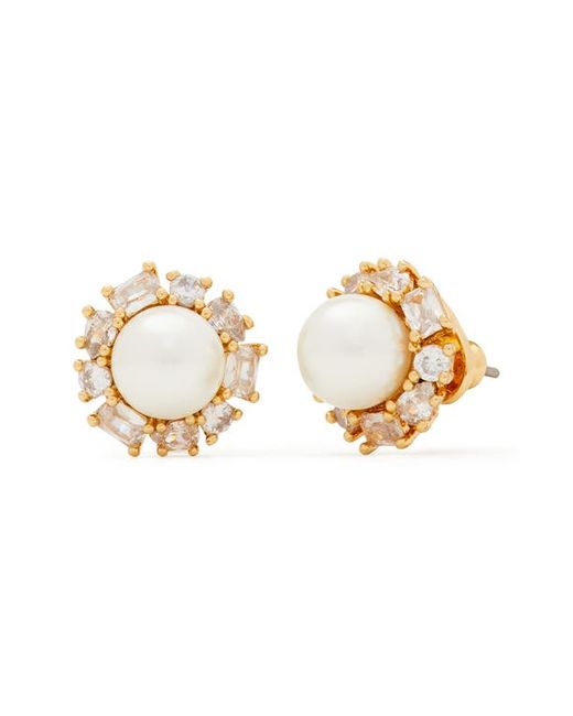 Kate Spade New York imitation pearl halo stud earrings in Clear/Gold at