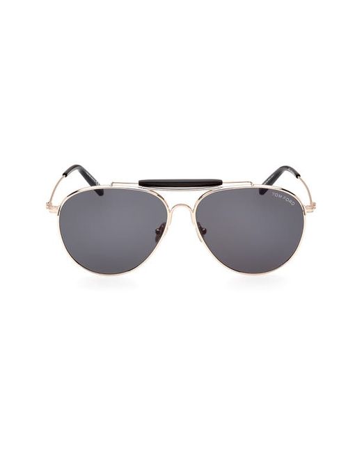 Tom Ford 59mm Pilot Sunglasses in Shiny Rose Gold Smoke at