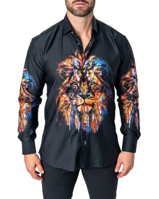 Maceoo Fibonacci Lion Ink Regular Fit Cotton Button-Up Shirt in at