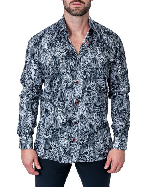 Maceoo Fibonacci Tiger Gathering Cotton Button-Up Shirt in at