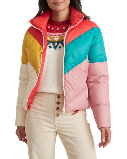 Marine Layer Big Sky Colorblock Chevron Down Puffer Jacket in at
