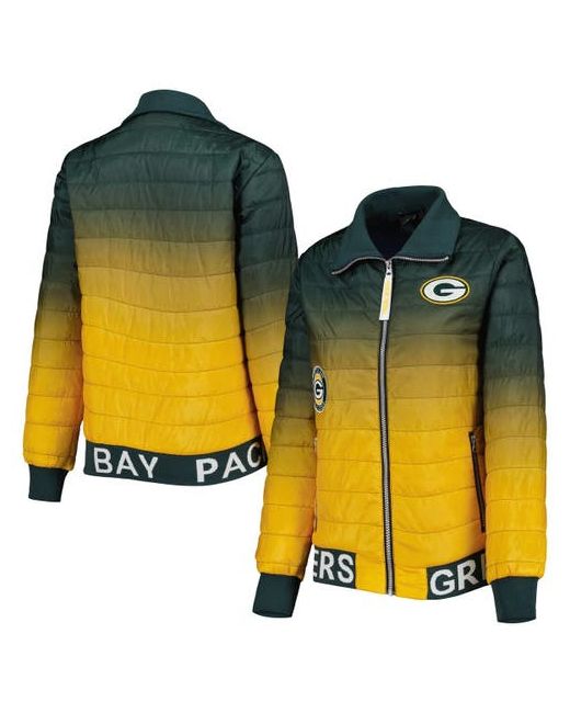 The Wild Collective Gold Bay Packers Block Full-Zip Puffer Jacket at