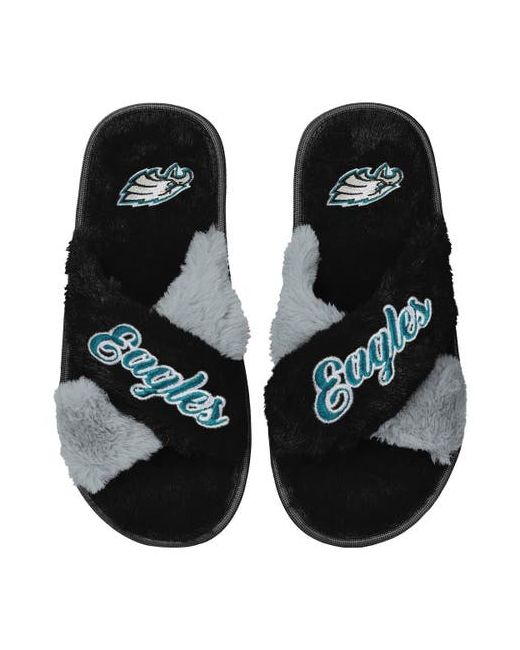 Foco Philadelphia Eagles Two-Tone Crossover Faux Fur Slide Slippers at