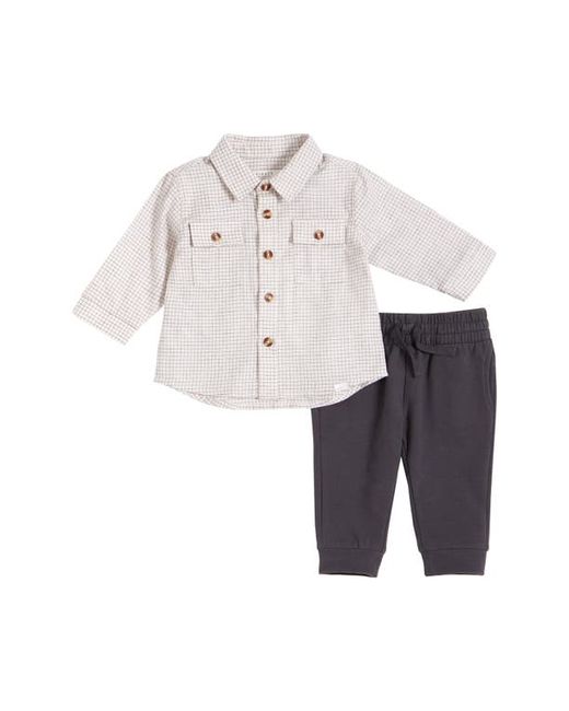 FIRSTS by petit lem Organic Cotton Check Button-Up Shirt Pants Set in at