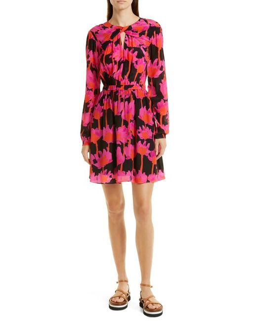 Jason Wu Floral Long Sleeve Twist Front Minidress in Black/Pink Multi at