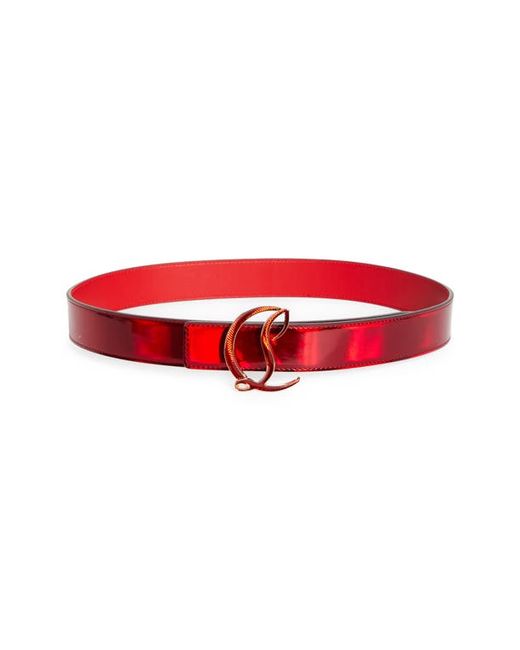Christian Louboutin CL Logo Buckle Patent Leather Belt in Loubi/Gold-Loubi at