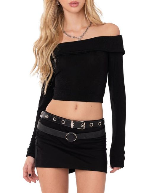 Edikted Athena Foldover Off the Shoulder Long Sleeve Crop Top in at