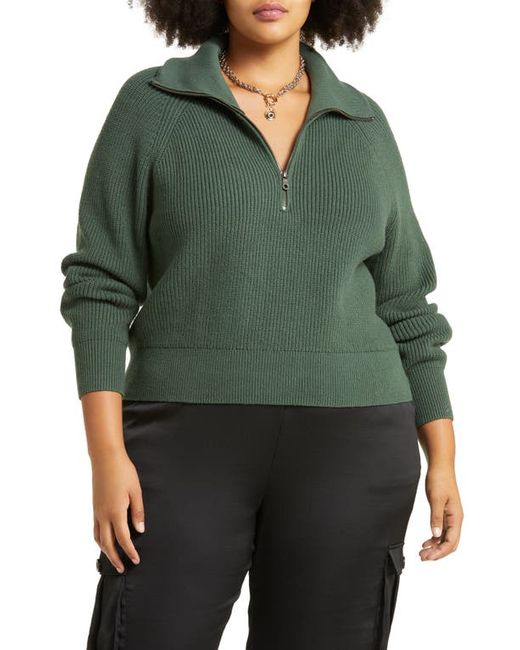 Open Edit Ribbed Half Zip Cotton Blend Sweater in at