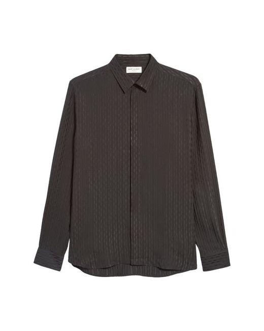 Saint Laurent Tonal Pattern Silk Button-Up Shirt in at