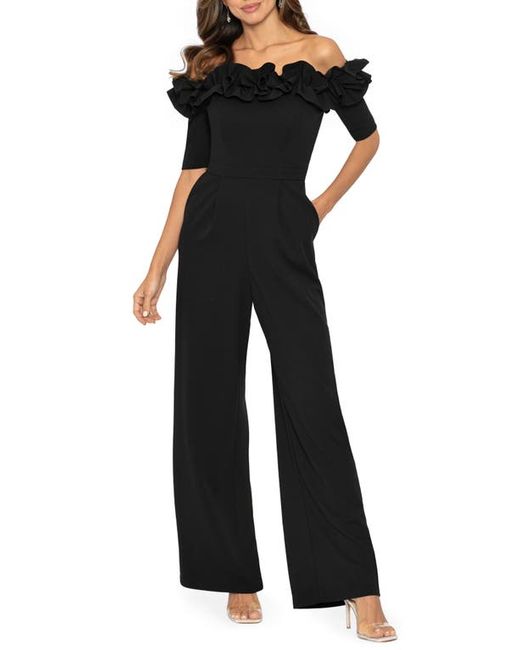 Xscape Ruched Ruffle Scuba Crepe Jumpsuit in at