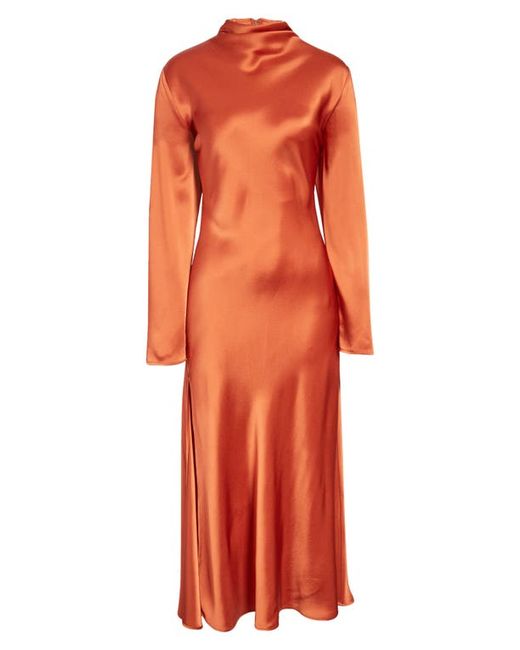 Lapointe Funnel Neck Long Sleeve Bias Cut Satin Dress in at