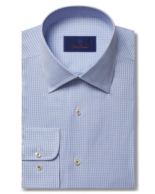 David Donahue Regular Fit Microcheck Cotton Dress Shirt in Navy/White at 17.5 36