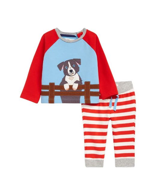 Mini Boden Puppy Appliqué Long Sleeve Top Pants Set in Ivory/Fire Dog at