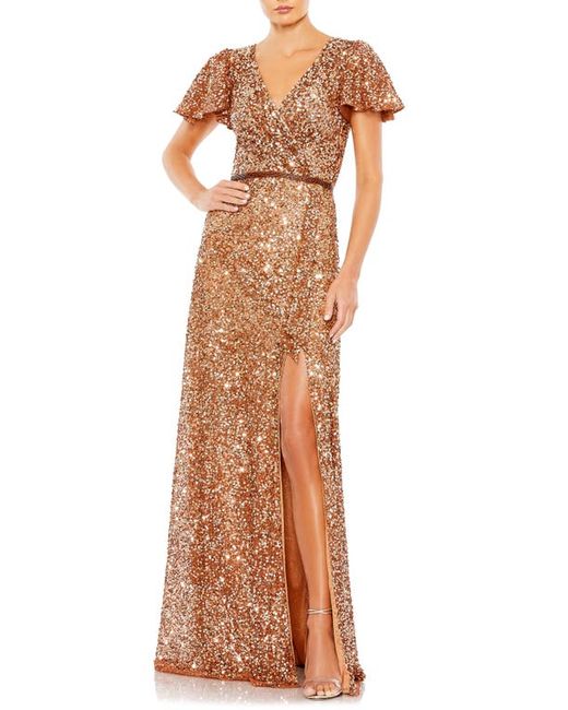 Mac Duggal Sequin Butterfly Sleeve A-Line Gown in at