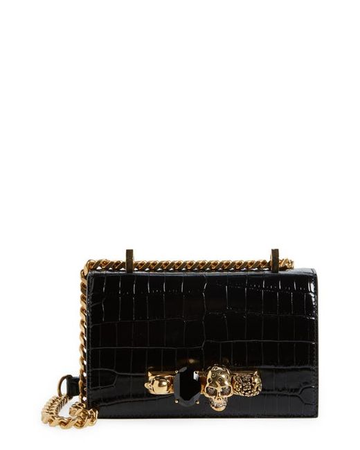 Alexander McQueen Mini Jeweled Croc Embossed Leather Satchel in at No
