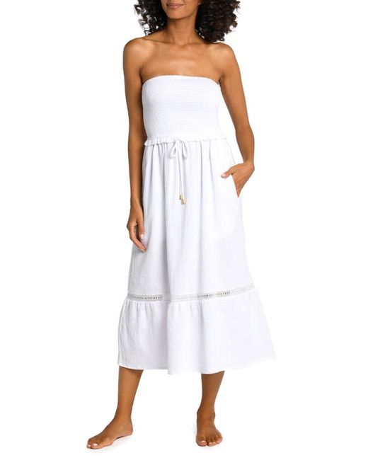La Blanca Seaside Strapless Cotton Gauze Cover-Up Dress in at