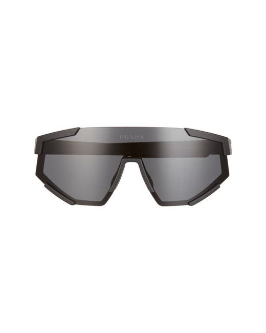 Prada Linea Rossa 157mm Shield Sunglasses in Black Rubber/Dark Grey at
