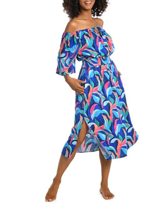 La Blanca Painted Off the Shoulder Cover-Up Dress in at