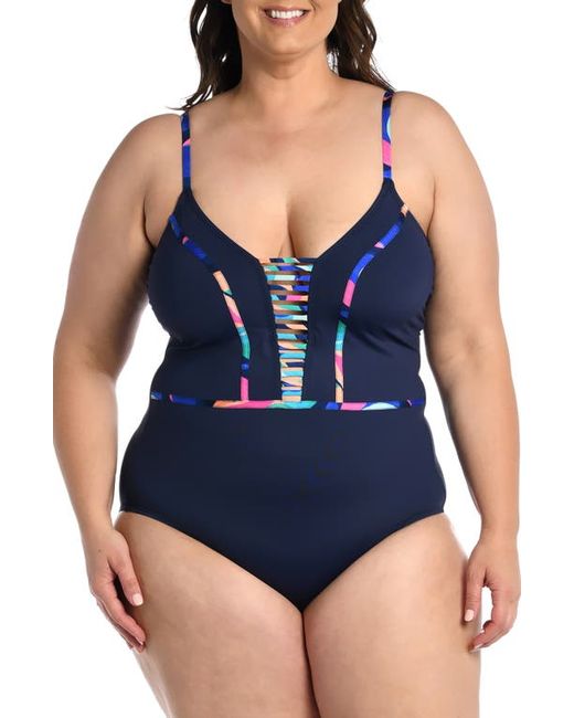 La Blanca Painted Plunge Mio One-Piece Swimsuit in at