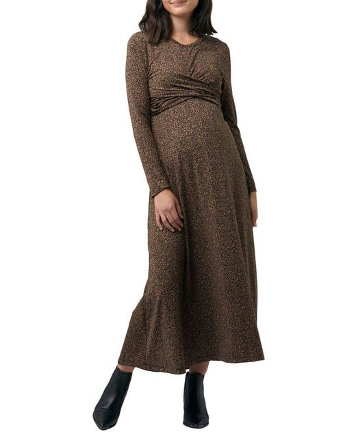 Ripe Maternity Shae Animal Print Cross Front Long Sleeve Maternity Dress in at