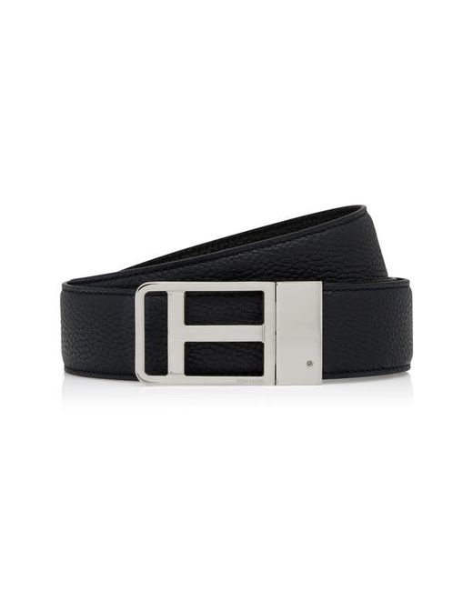 Tom Ford Framed T Buckle Reversible Soft Grain Leather Belt in Dark Navy Black at