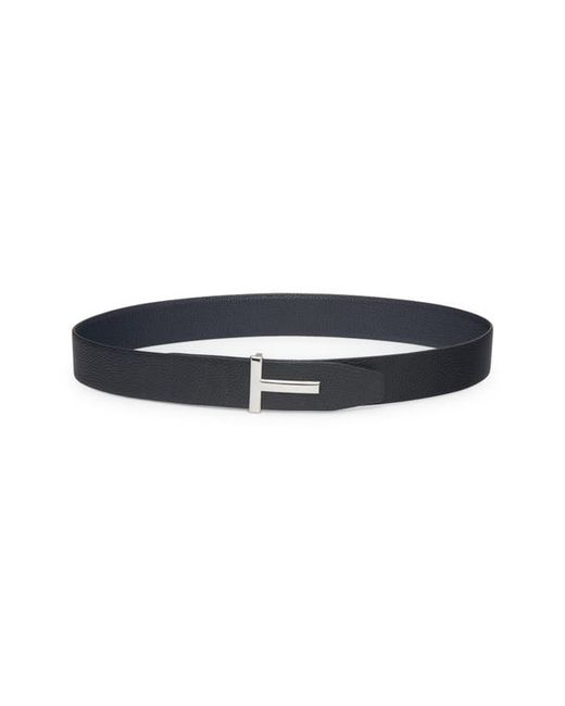 Tom Ford T Icon Reversible Soft Grain Leather Belt in Dark Navy/Black at