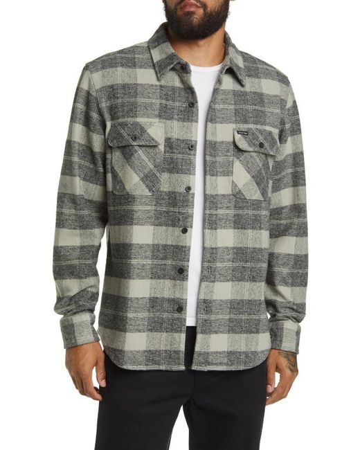 Brixton Bowery Standard Fit Plaid Flannel Button-Up Shirt in Black/Charcoal at