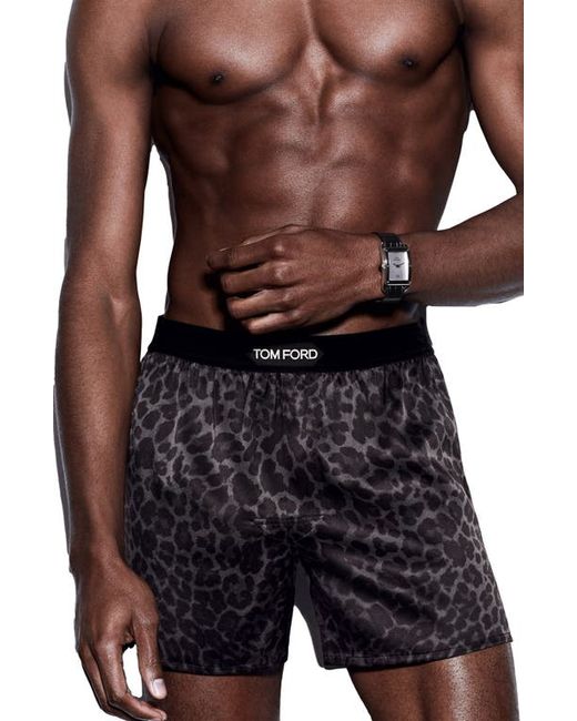 Tom Ford Leopard Print Stretch Silk Boxers in at