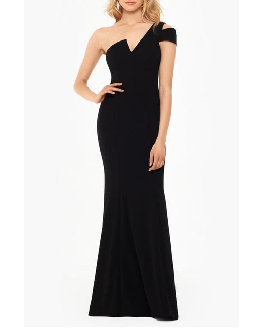 Betsy & Adam One-Shoulder Scuba Crepe Gown in at