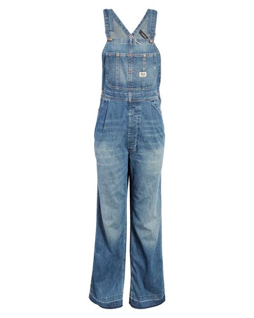 R13 Damon Pleated Wide Leg Denim Overalls in at
