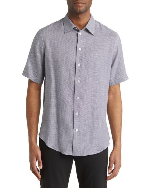 Emporio Armani Geo Print Linen Short Sleeve Button-Up Shirt in at