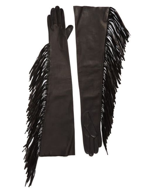 Seymoure Runway Fringed Long Leather Gloves in at