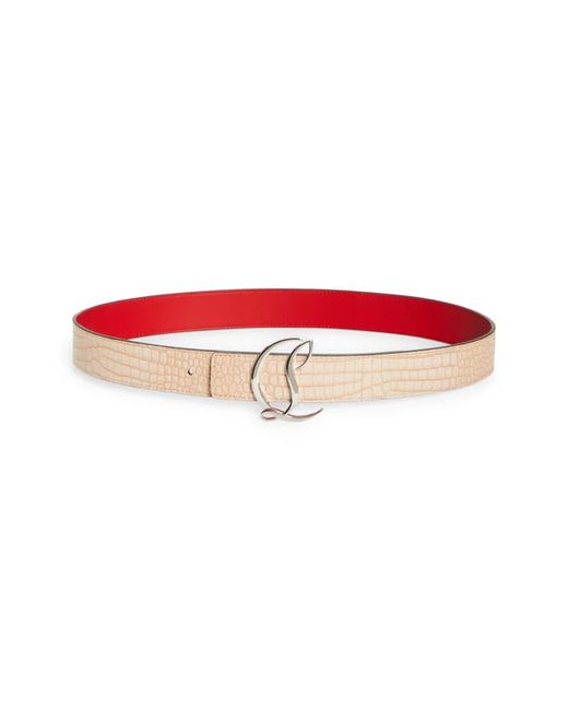 Christian Louboutin CL Logo Croc Embossed Leather Belt in Leche at