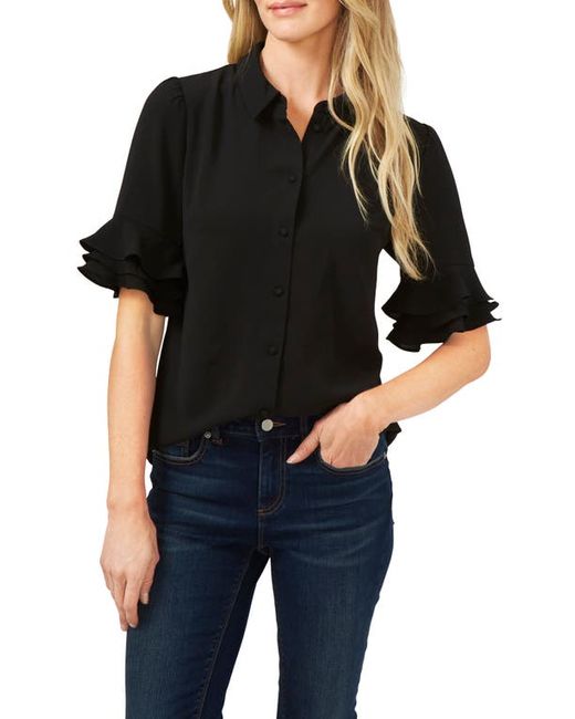 Cece Ruffle Sleeve Spread Collar Crepe Blouse in at