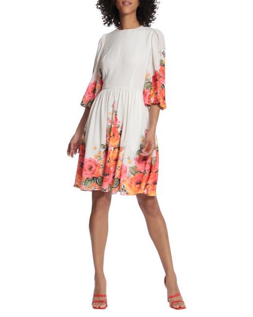Maggy London Floral Fit Flare Dress in Soft White Coral at