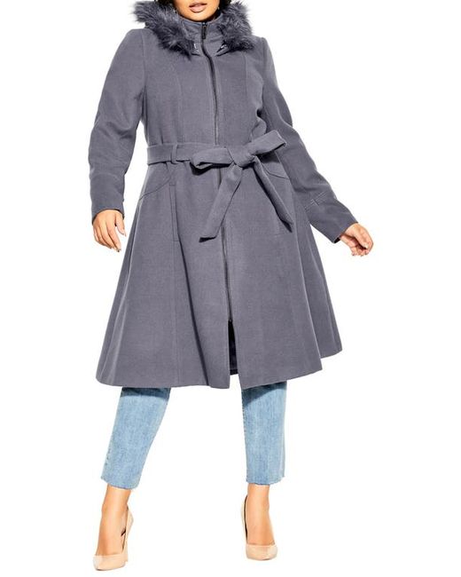 City Chic Miss Mysterious Faux Fur Trim Coat in at