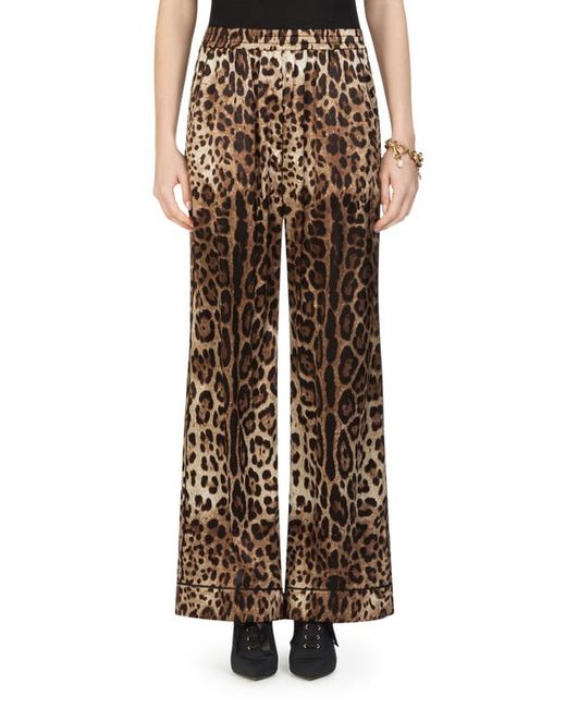 Dolce & Gabbana Leopard Print Wide Leg Stretch Silk Satin Pajama Pants in at