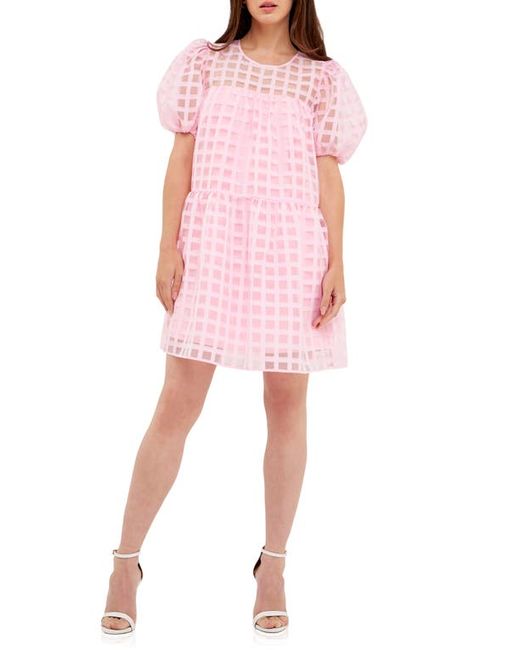 English Factory Gridded Puff Sleeve Dress in at