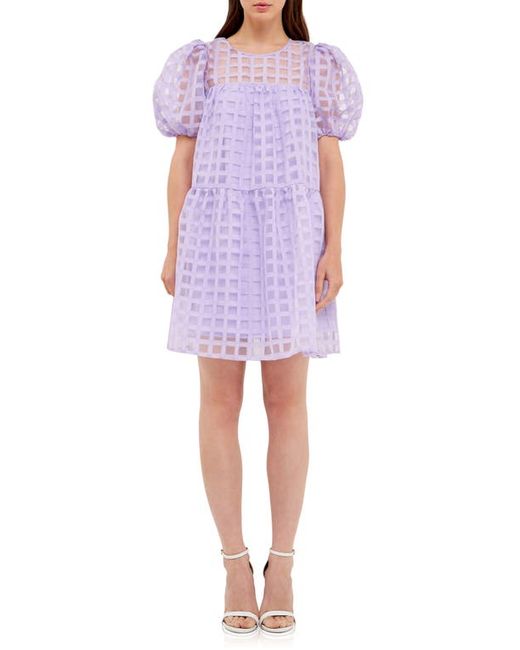 English Factory Gridded Puff Sleeve Dress in at