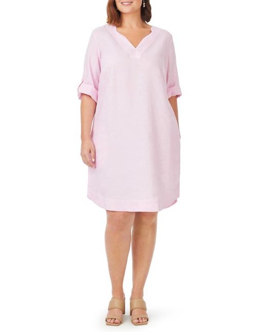 Foxcroft Harmony Roll-Tab Sleeve Linen Shift Dress in at