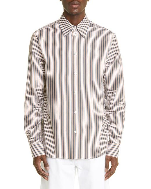 Bottega Veneta Stripe Cotton Button-Up Shirt in Camel at