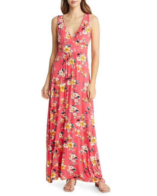 Loveappella Floral Print Sleeveless Jersey Maxi Dress in at