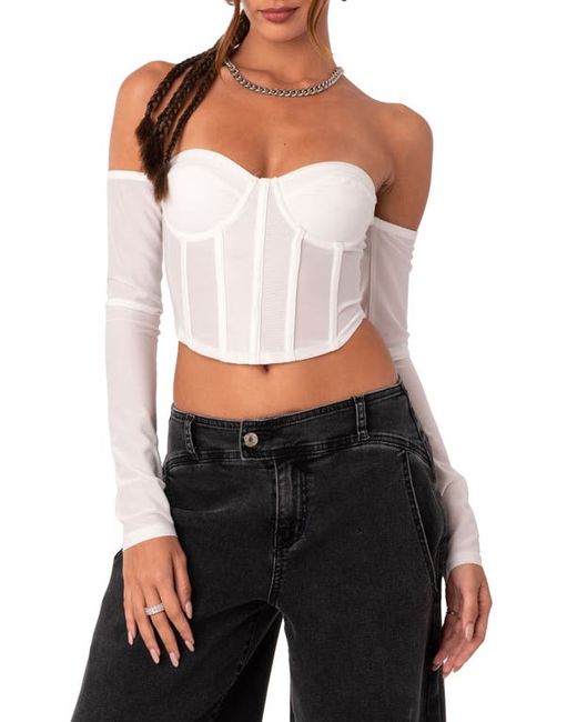 Edikted Cella Mesh Corset Crop Top with Long Sleeves in at