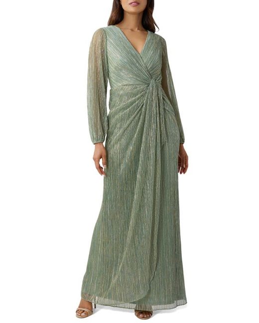 Adrianna Papell Metallic Long Sleeve Mesh Evening Gown in at