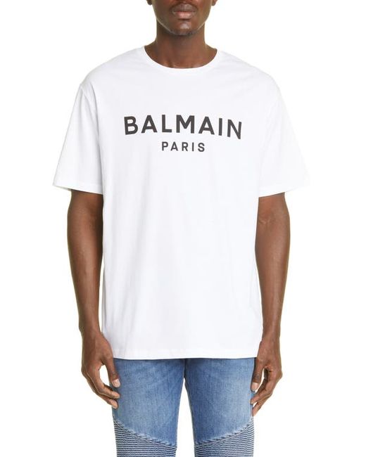 Balmain Logo Cotton Graphic Tee in Black at