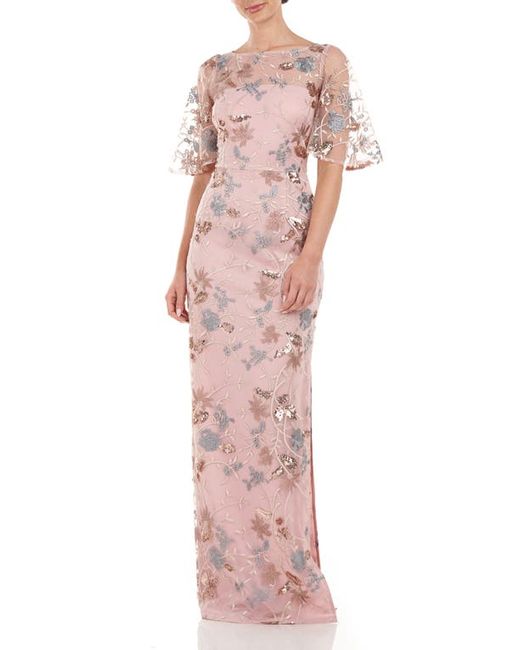 JS Collections Daphne Embroidered Sequin Column Gown in at