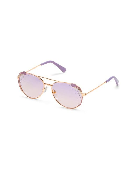 Skechers 50mm Crystal Heart Embellished Round Sunglasses in Shiny Rose Gold Gradient at