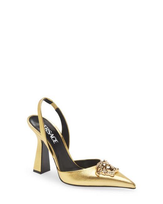 Versace La Medusa Slingback Pointed Toe Pump in Gold at