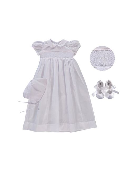 Carriage Boutique Smocked Inset Christening Gown Bonnet Booties Set in at