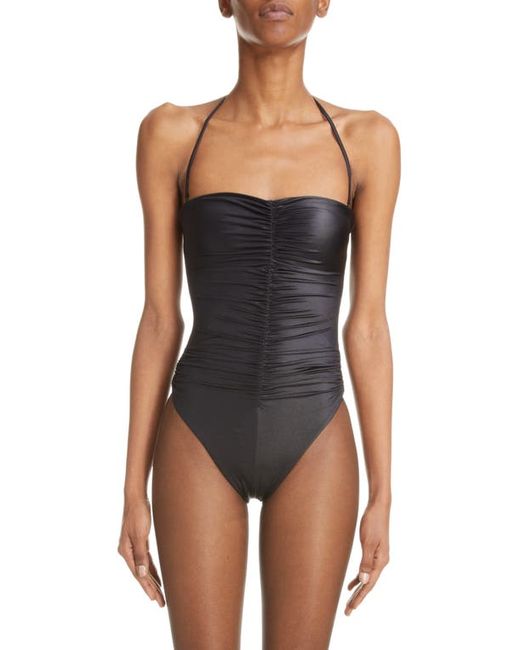 Saint Laurent Gathered Convertible Halter One-Piece Swimsuit in at